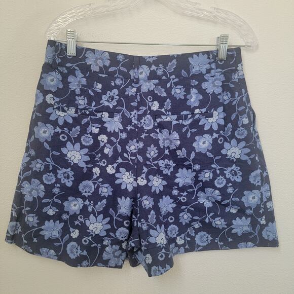 MNG Sz 8 Palermo 330 Shorts Floral Blue Linen Cotton Coastal Beachy Vacation NWT - Picture 2 of 12